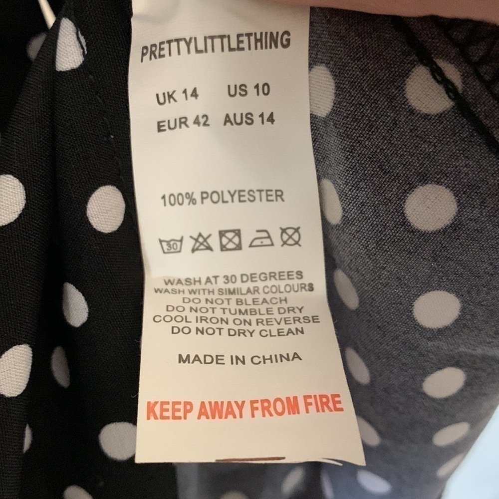 PrettyLittleThing Black White Polka Dot Dress Waist Cut Out Size 10 - Picture 13 of 16